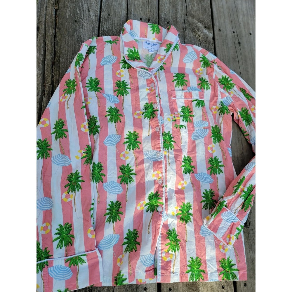 Sank & Abel Graymalin Pajama Sleep Top Shirt M Medium Palms
